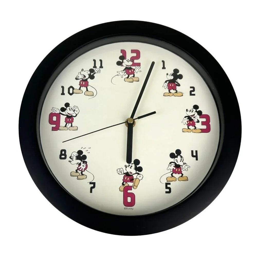 Disney It's Mickey Mouse Time Wall Clock Round Circular Black Red White Tested